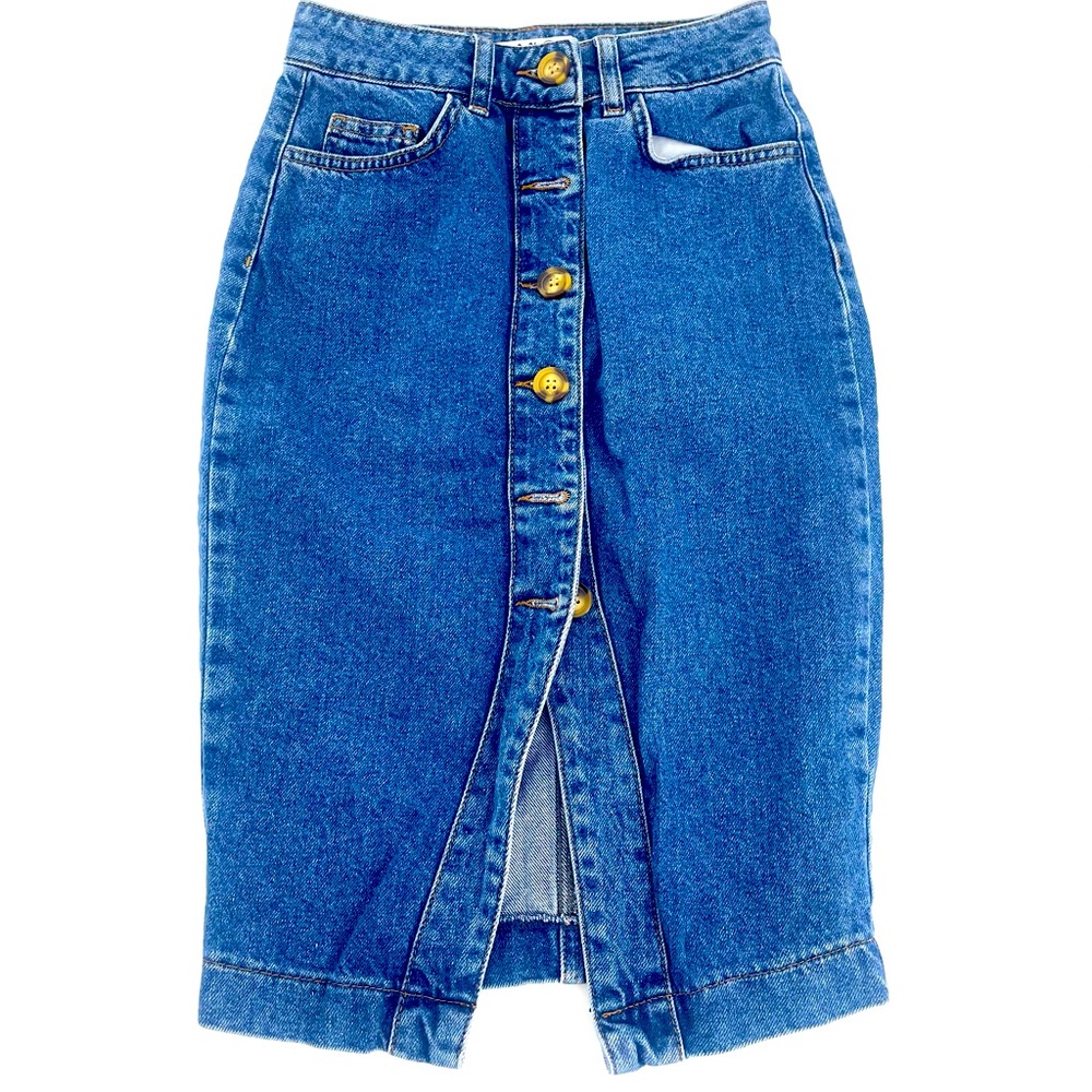 Denim Front-Slit Midi Skirt